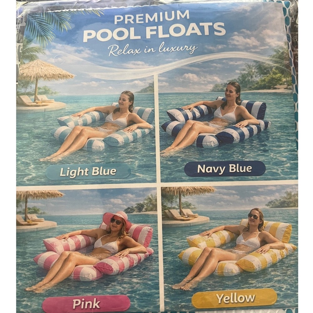 Premium Pool Float Relax in Luxury Inflatable Lounge Light Blue White Striped